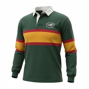 VTG Halbro Bowdoin Rugby Tour 2004 Long Sleeve Rugby Shirt Green/Yellow  L USA